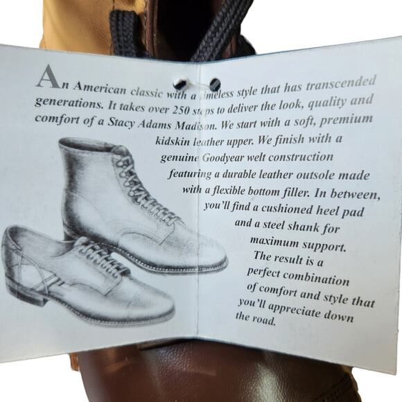 Stacy Adams Madison men's boots lace up brown leather size 10 NEW - Picture 12 of 12